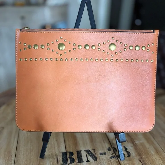 FRYE Studded Leather Clutch 8 1/2” x 11 1/2” - Picture 1 of 7